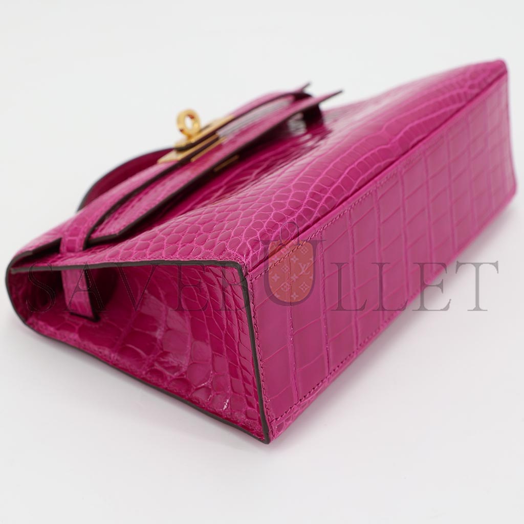 H**mes master kelly mini shiny crocodile leather gold buckle (22*14*7cm)